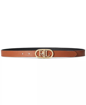 Lauren Ralph Lauren Oval-Logo Reversible Leather Skinny Belt