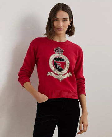 Lauren Ralph Lauren Women's Intarsia-Knit Crest Cotton Sweater