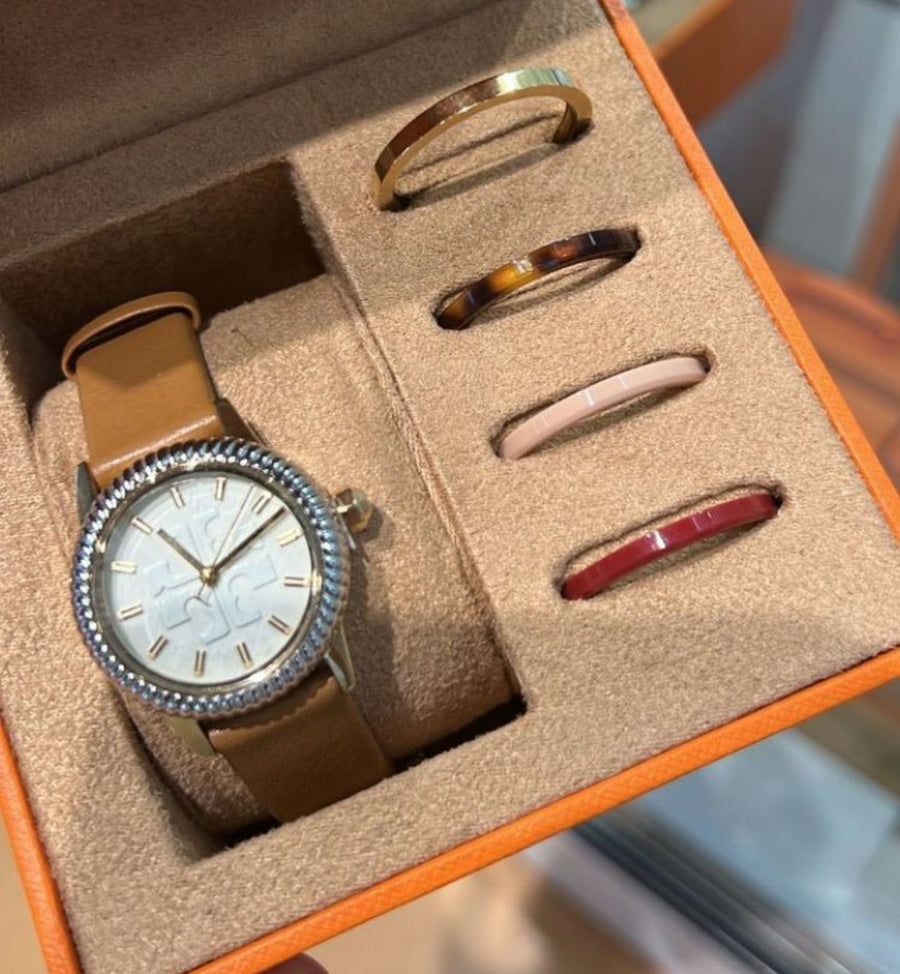 Tory Burch Gigi Goldtone Stainless Steel Watch Gift Set