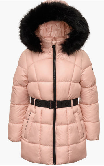 Michael Kors Kids' Active Belted Stadium Jacket with Faux Fur Trim