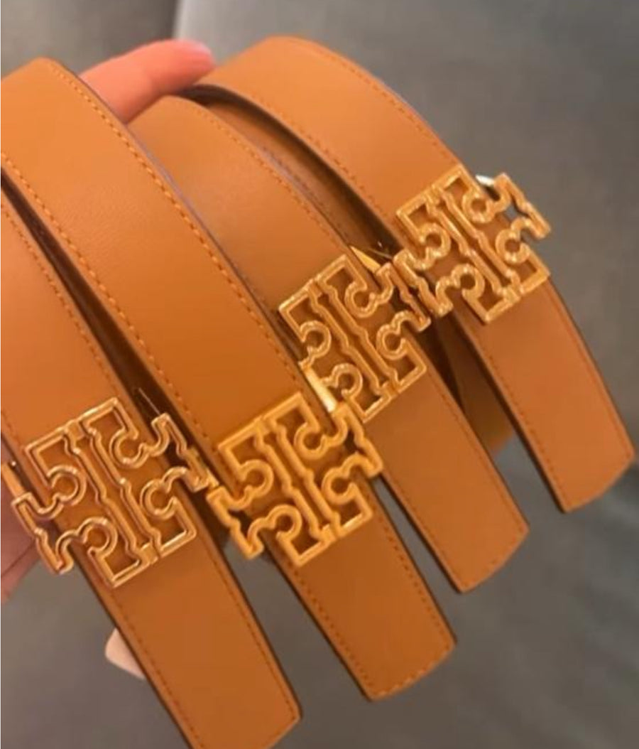 Tory Burch reversible tan/gray thin belt