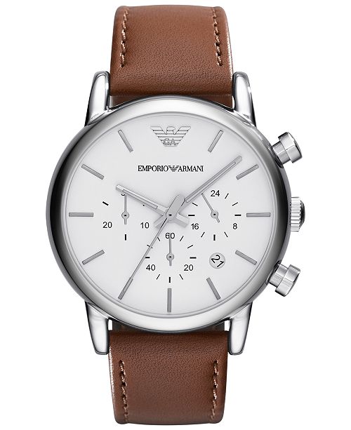 Emporio Armani Chronograph White Dial Black Leather Watch