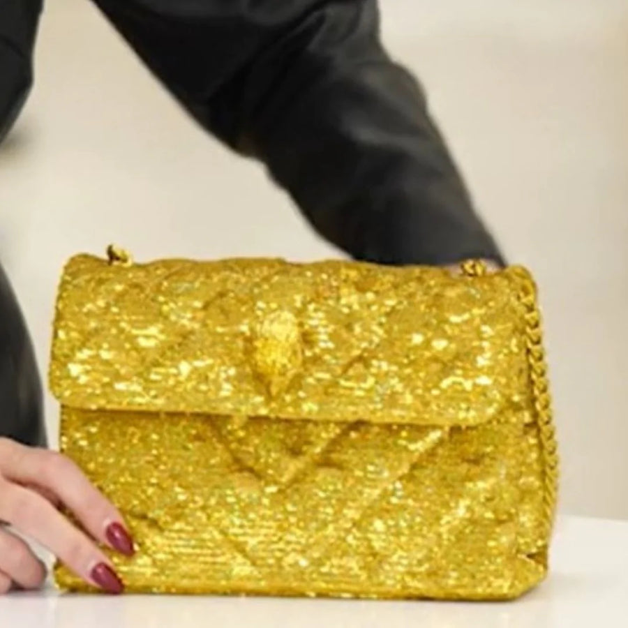 Kurt Geiger Women's Medium Kensington Gold Sequin Quilted Crossbody Bag